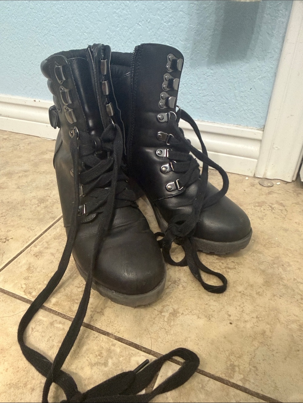Black Lace-Up Women's Combat Boots